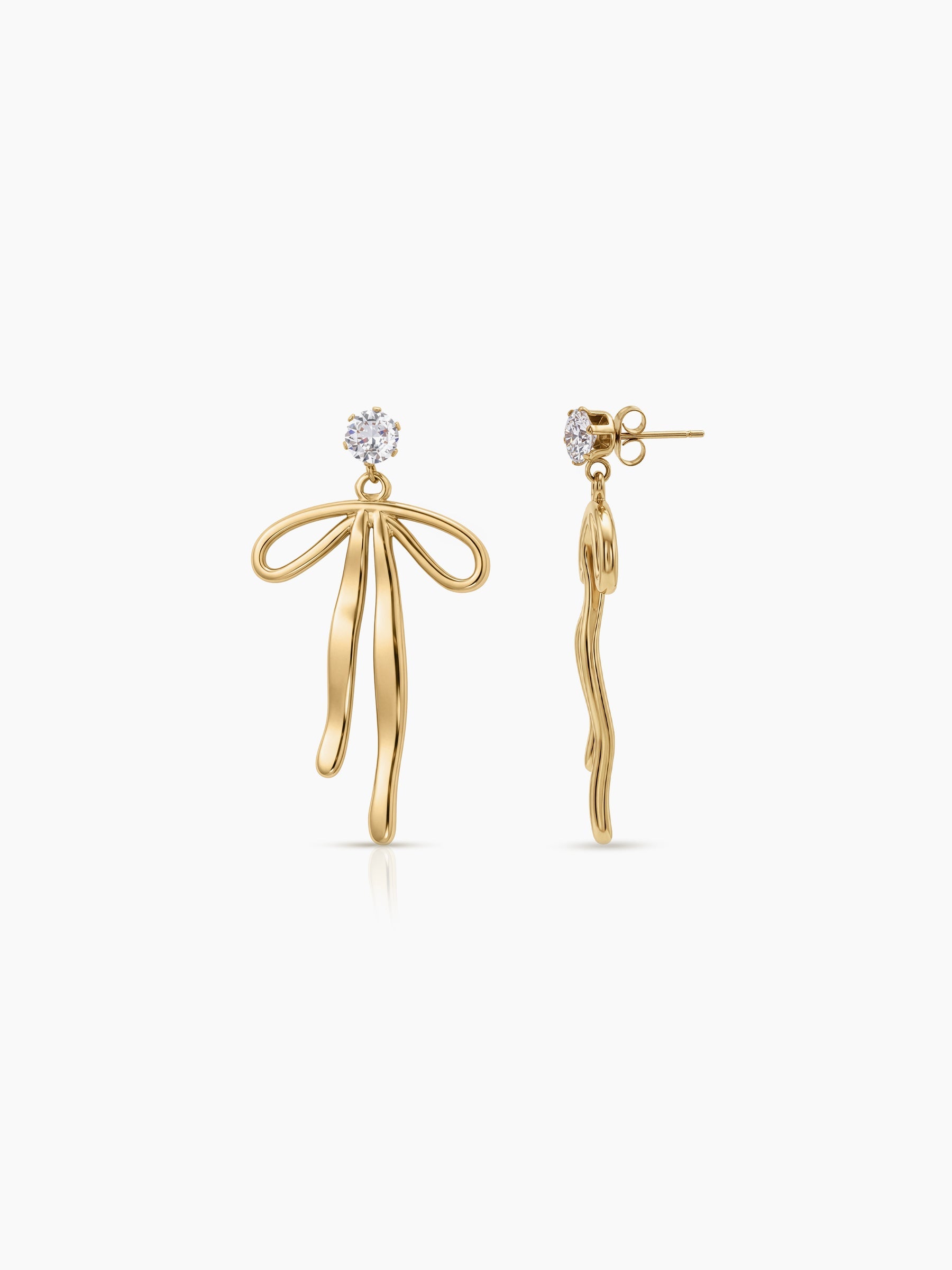 Helina Bow Solitaire 18K Gold Plated Earrings Gold