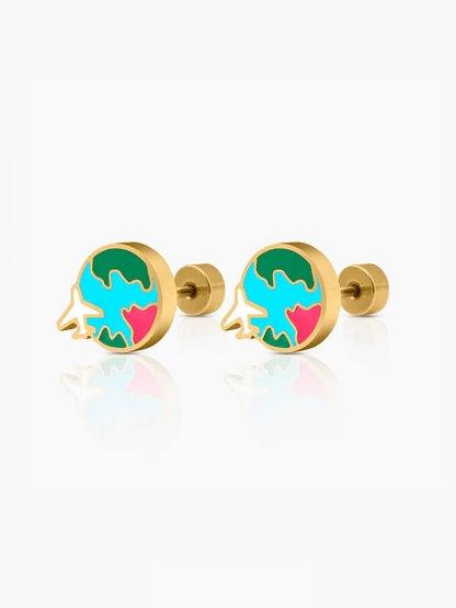 Hello World 18K Gold Plated Kid's Earrings