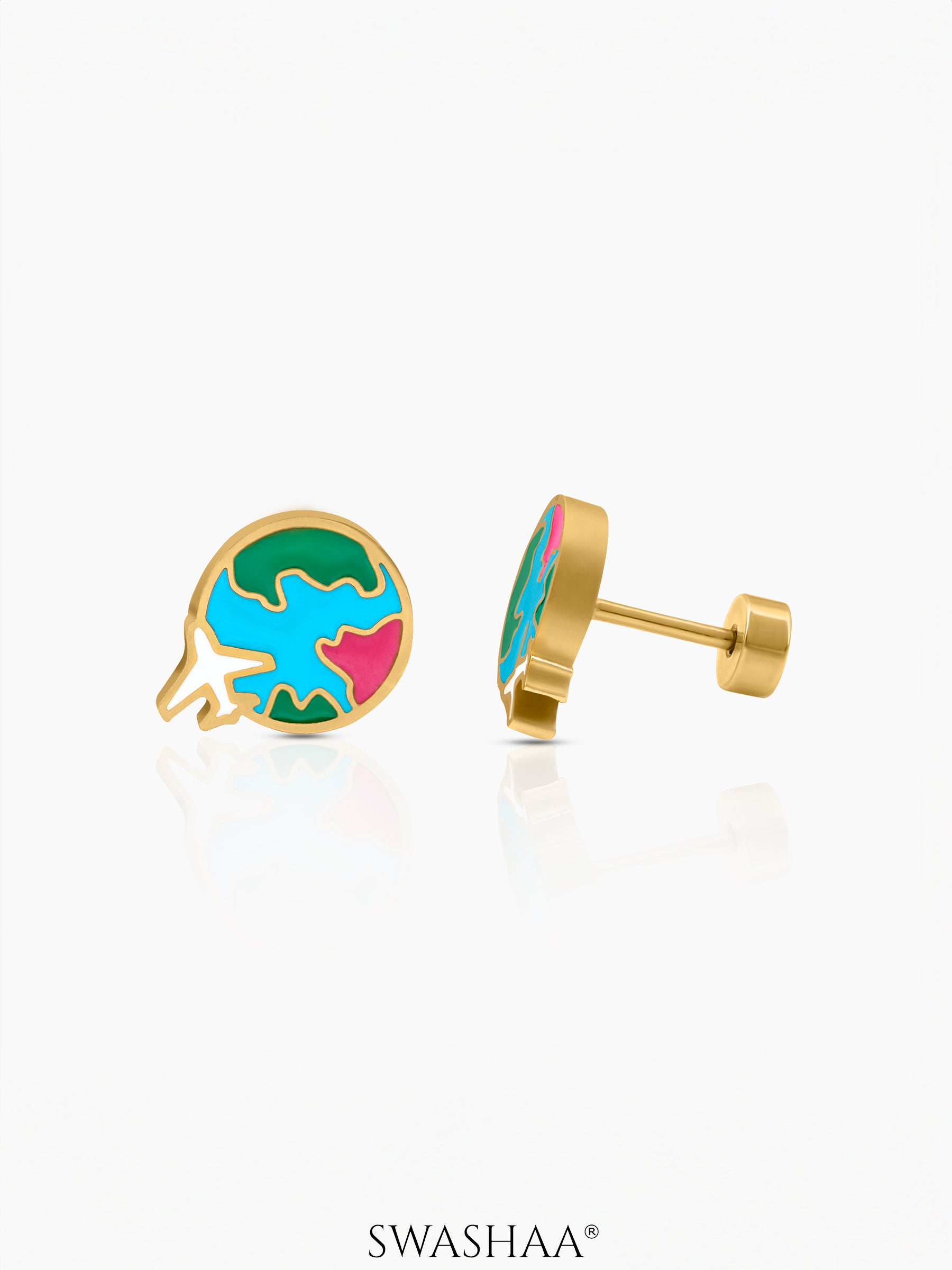 Hello World 18K Gold Plated Kid's Earrings Gold