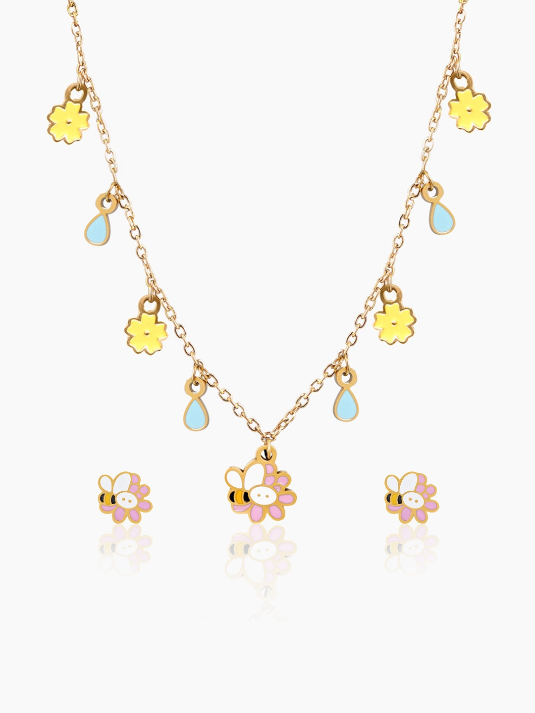 Honey Bee Bloom 18K Gold Plated Kid's Jewelry Set Of 2 – Necklace & Earrings Gold