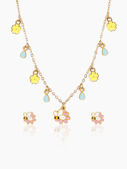 Honey Bee Bloom 18K Gold Plated Kid's Jewelry Set Of 2 – Necklace & Earrings Gold