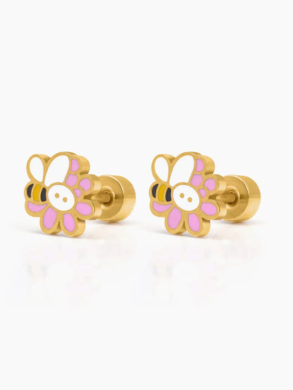 Honey Bee Bloom 18K Gold Plated Kid's Stud Earrings