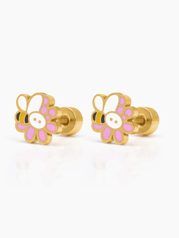 Honey Bee Bloom 18K Gold Plated Kid's Stud Earrings