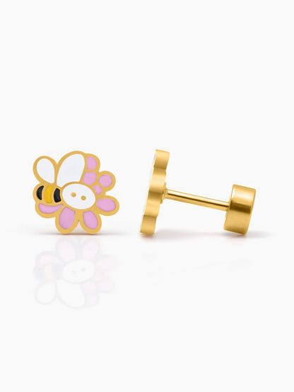 Honey Bee Bloom 18K Gold Plated Kid's Stud Earrings Gold