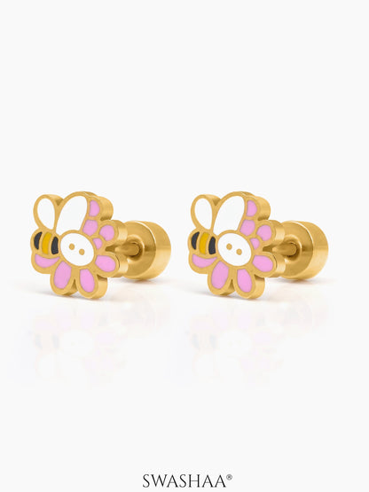 Honey Bee Bloom 18K Gold Plated Kid's Stud Earrings