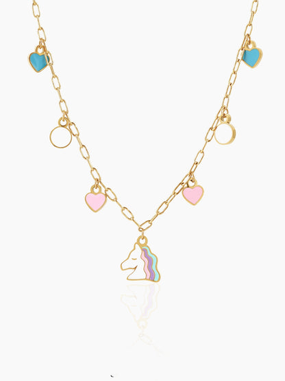 Hoo la Unicorn Charms 18K Gold Plated Kid's Necklace Gold