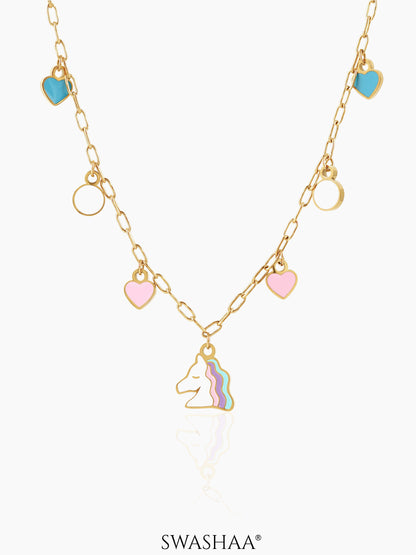Hoo la Unicorn Charms 18K Gold Plated Kid's Necklace