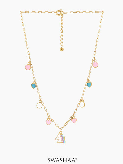 Hoo la Unicorn Charms 18K Gold Plated Kid's Necklace Gold