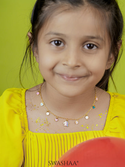 Hoo la Unicorn Charms 18K Gold Plated Kid's Necklace