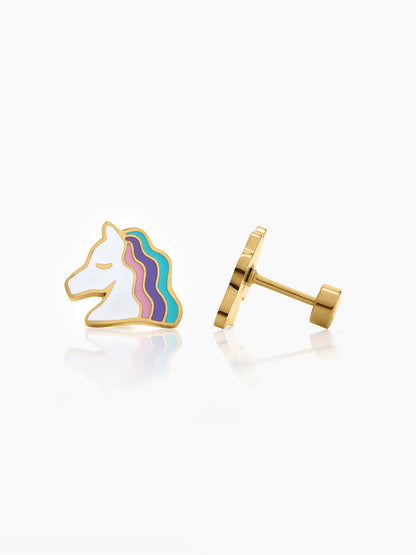 Hoo la Unicorn 18K Gold Plated Kid's Stud Earrings Gold