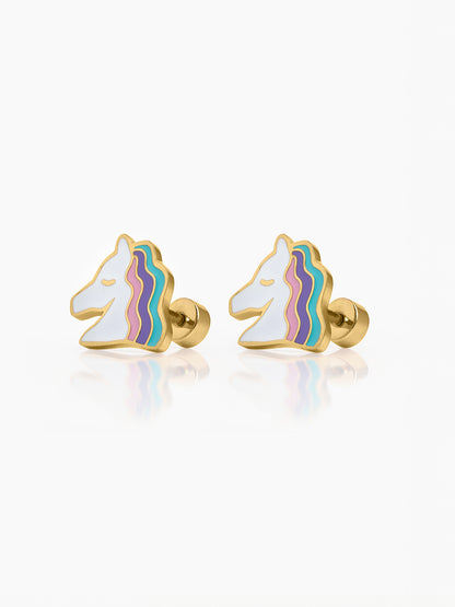 Hoo la Unicorn 18K Gold Plated Kid's Stud Earrings