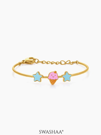 Icecream Twinkle Charms 18K Gold Plated Kid's Kada Bracelet Gold