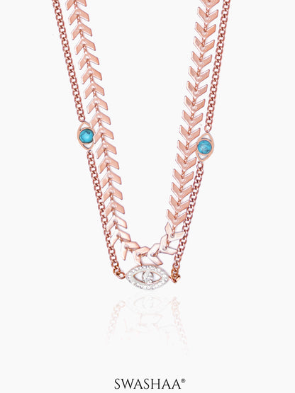 Ira Leaf Evil Eye Rosegold Plated Necklace Rose Gold