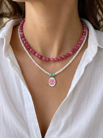 Ivy Eye Pink Women's Layered Beaded Necklace