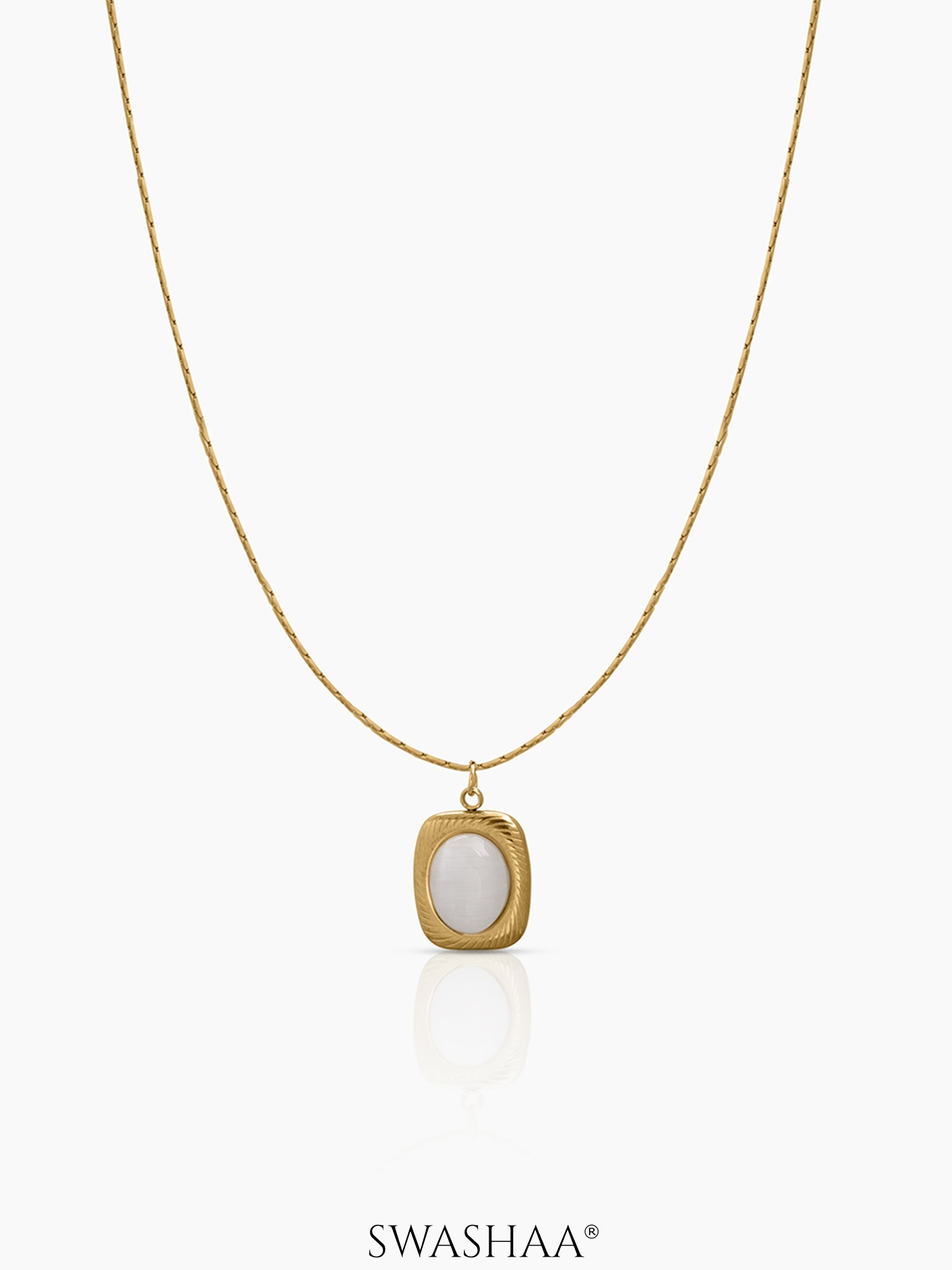 Jade Pearl Stone Necklace 18K Gold Plated