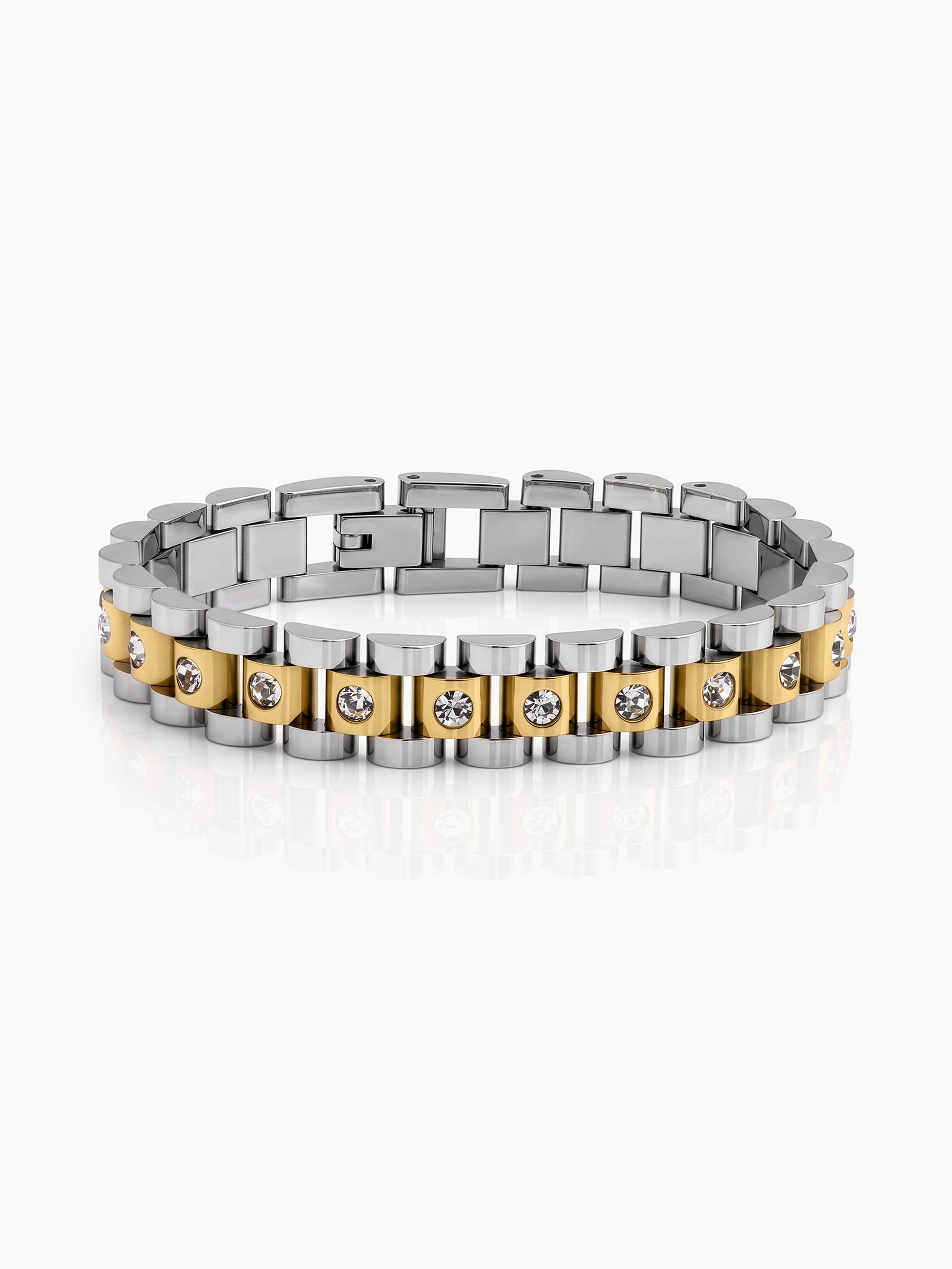 Jenelina Silver - 18K Gold Plated Diamond Women's Watch Belt Bracelet Silver - Gold 10 MM