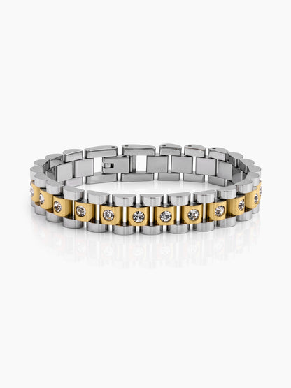 Jenelina Silver - 18K Gold Plated Diamond Women's Watch Belt Bracelet Silver - Gold 10 MM