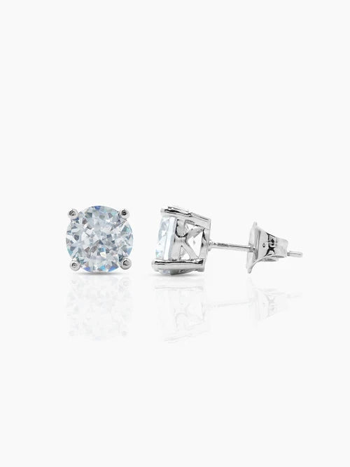 Kael Solitaire Silver Men's Stud Earrings Silver 8 MM