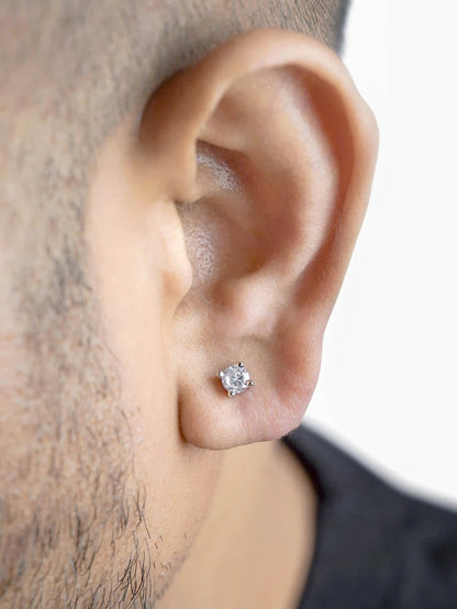 Kael Solitaire Silver Men's Stud Earrings