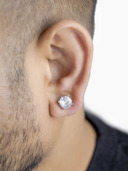 Kael Solitaire Silver Men's Stud Earrings