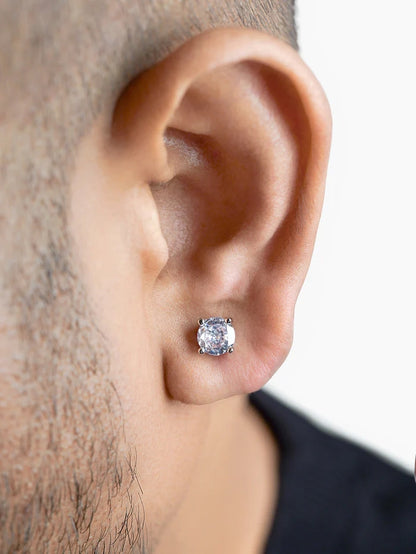 Kael Solitaire Silver Men's Stud Earrings