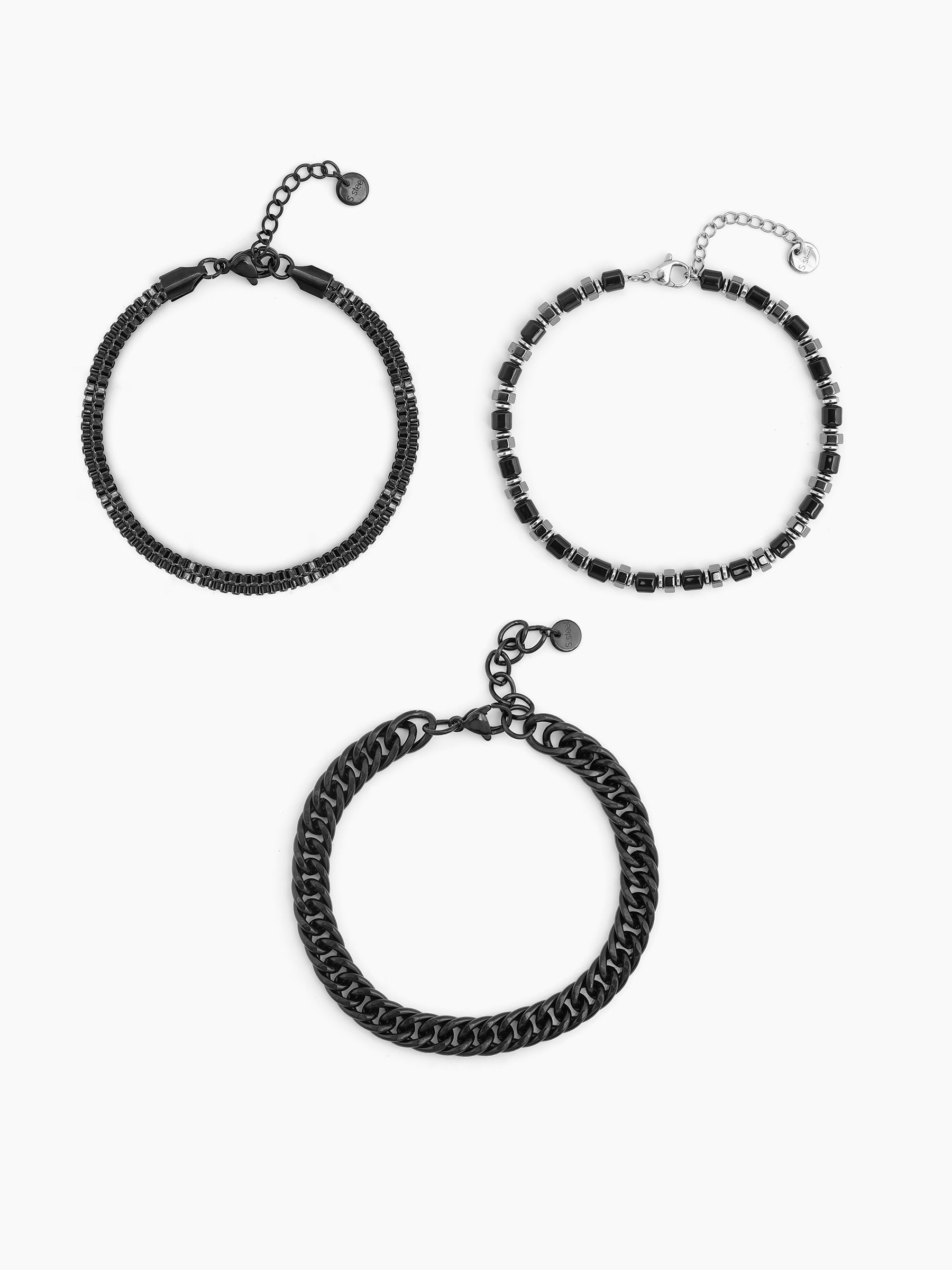 Kaiven Beaded Silver - Black Men’s Bracelet Set