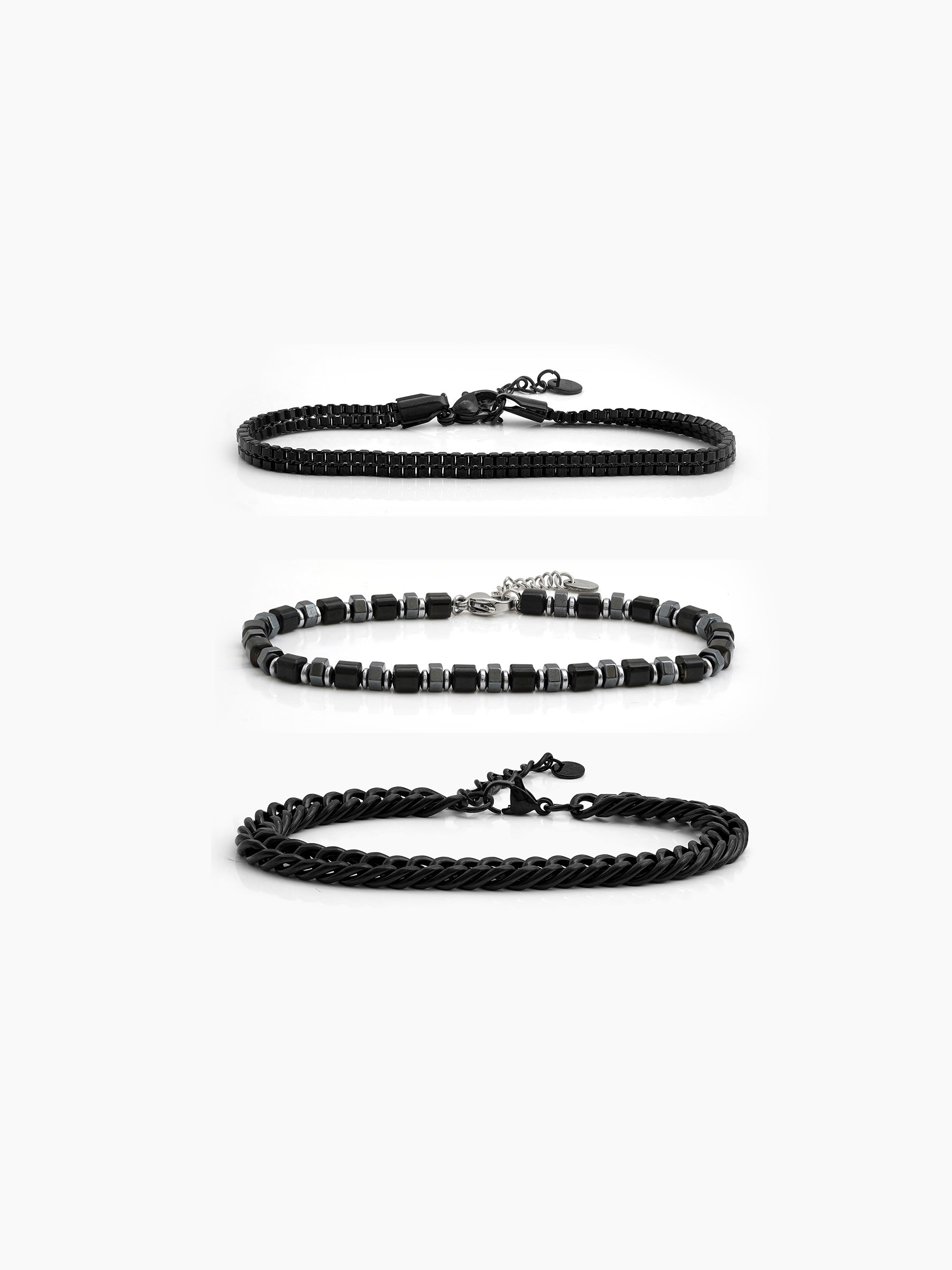 Kaiven Beaded Silver - Black Men’s Bracelet Set Silver-Black