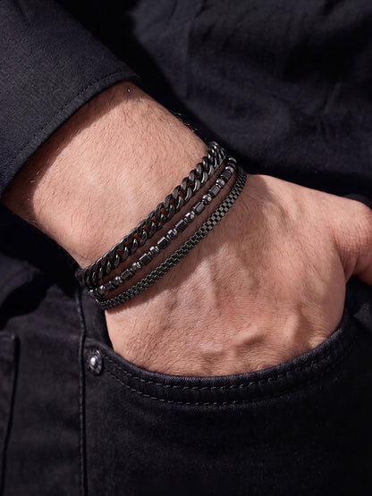 Kaiven Beaded Silver - Black Men’s Bracelet Set