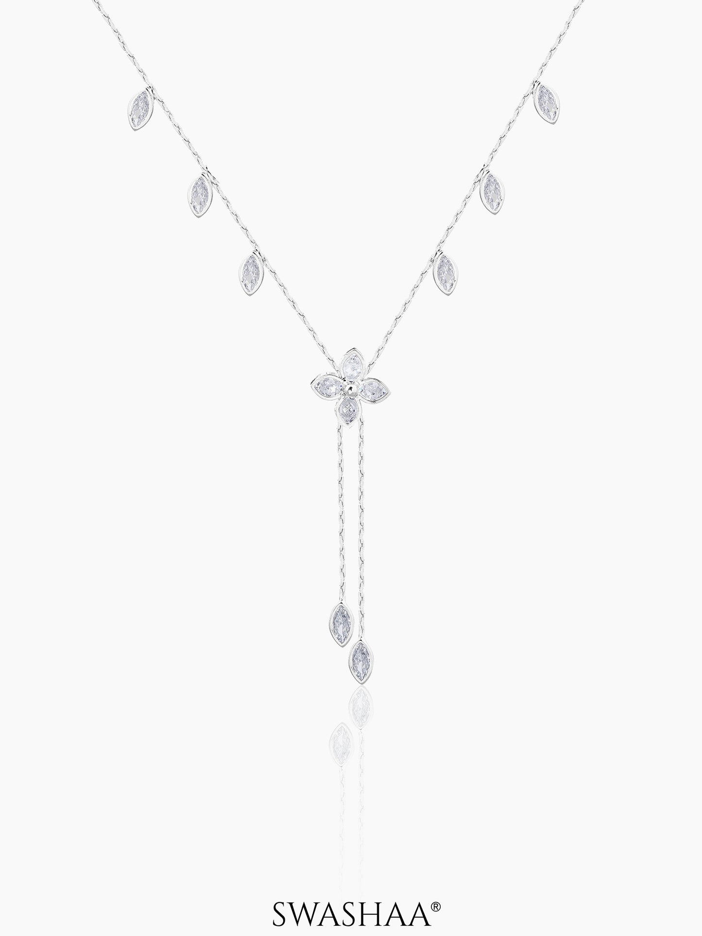Katy Crystal Clover Petal Y-shaped Necklace Silver