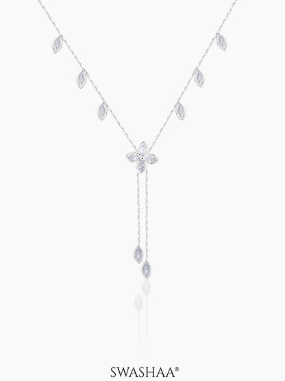 Katy Crystal Clover Petal Y-shaped Necklace Silver