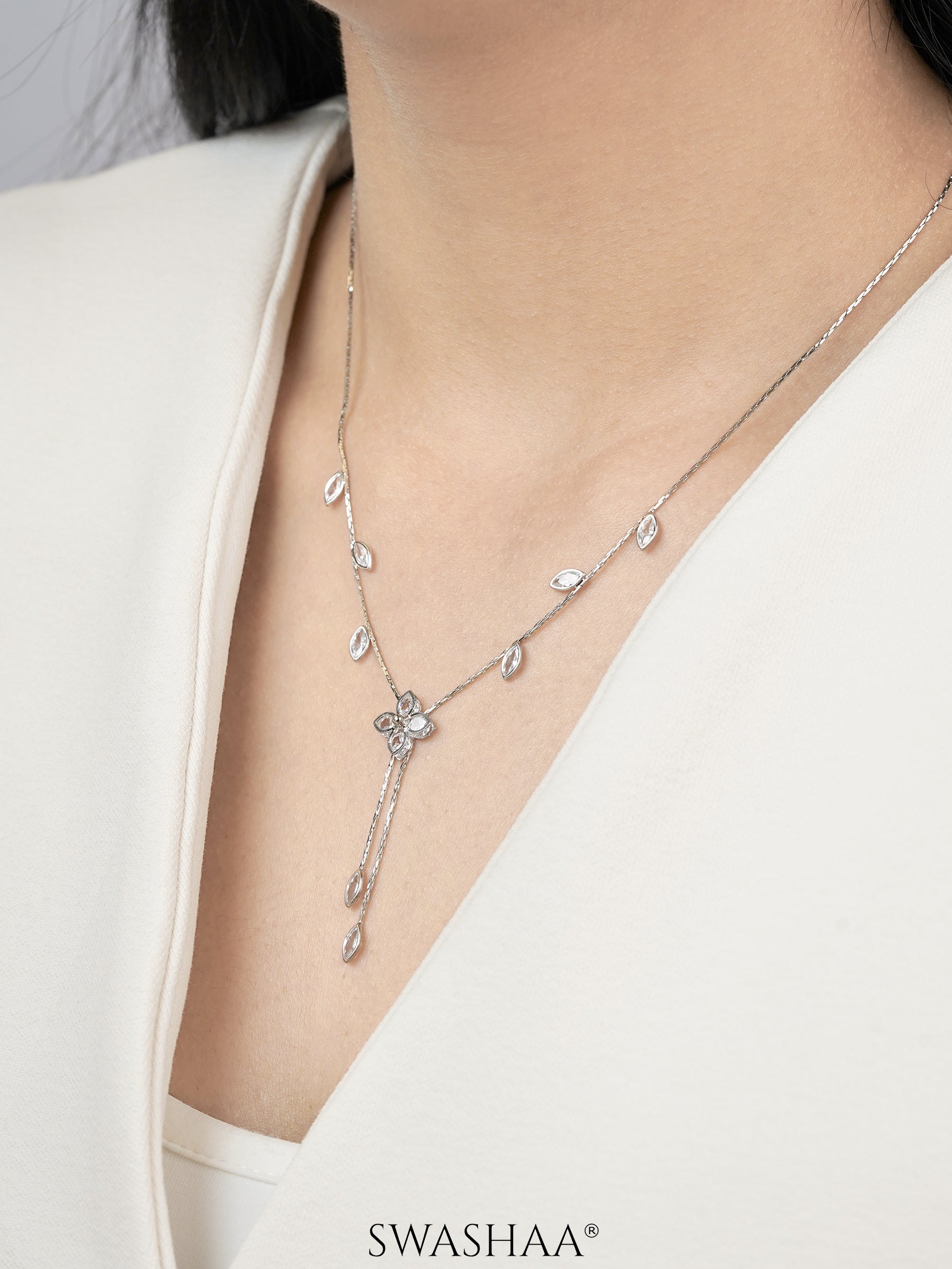 Katy Crystal Clover Petal Y-shaped Necklace