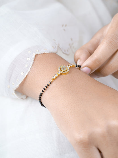Kavira Circle Halo Diamond 18K Gold Plated Mangalsutra Bracelet