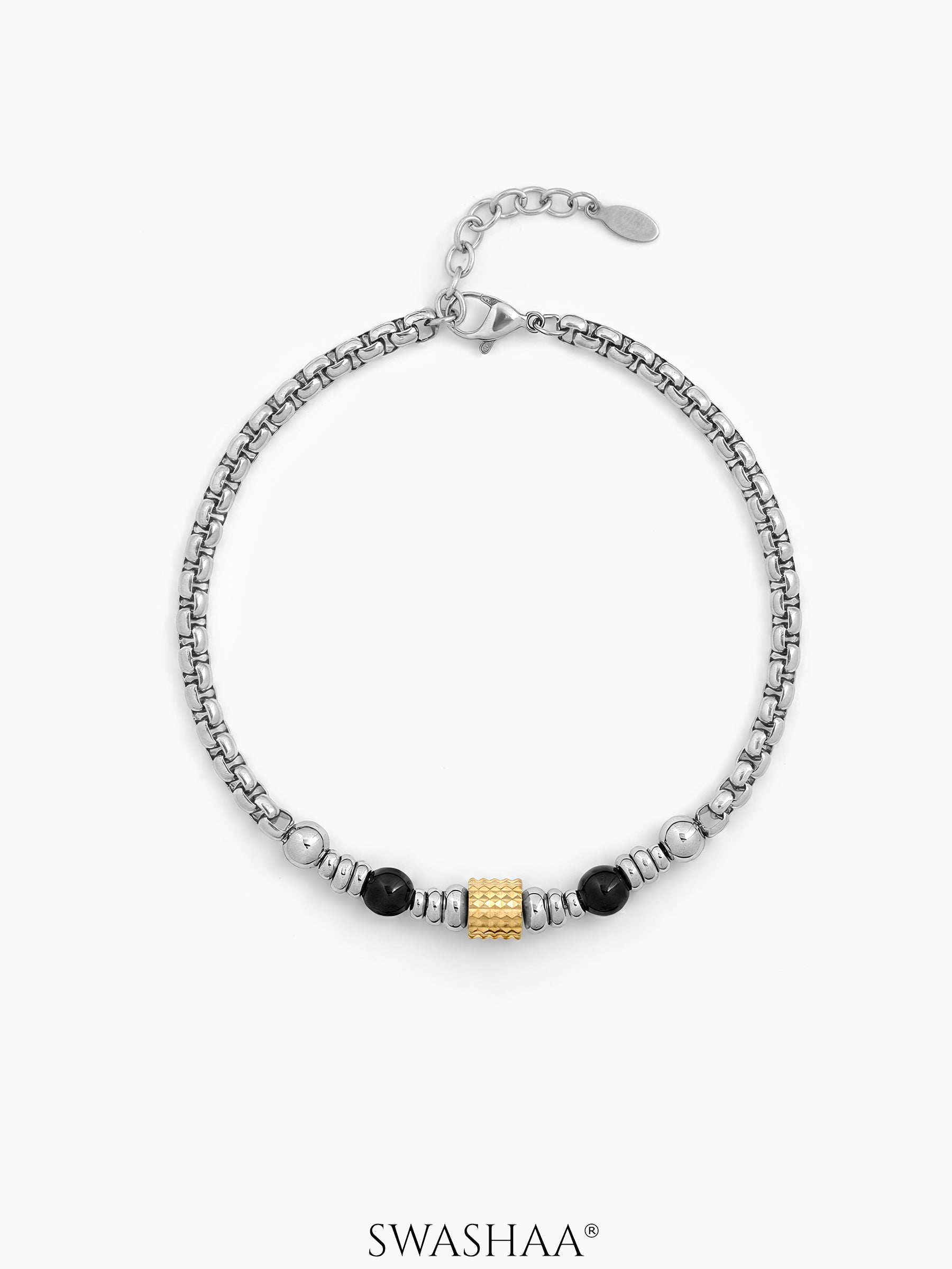 Kelvorn Noir Bead Men's Bracelet Two Tone