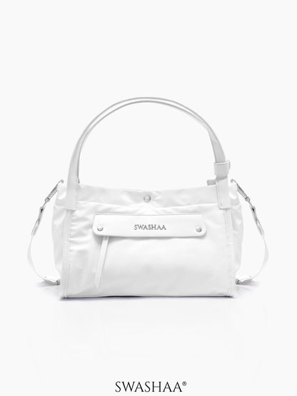 Laura White Nylon Hand Bag White