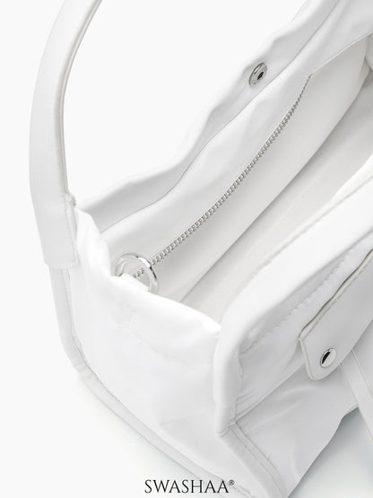 Laura White Nylon Hand Bag