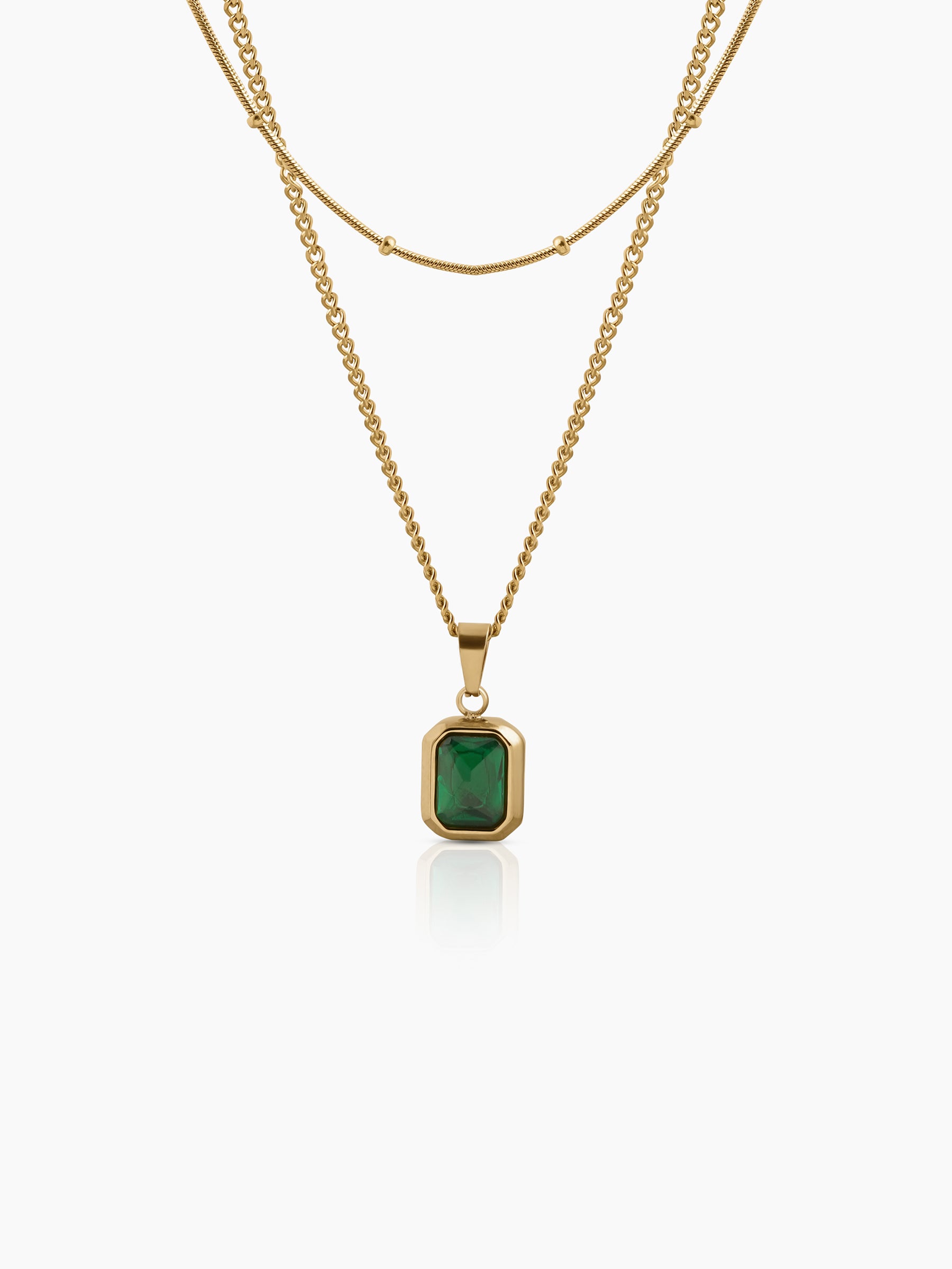 Lavena Green Stone 18K Gold Plated Layered Necklace Gold
