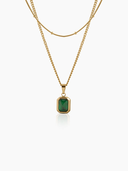 Lavena Green Stone 18K Gold Plated Layered Necklace Gold