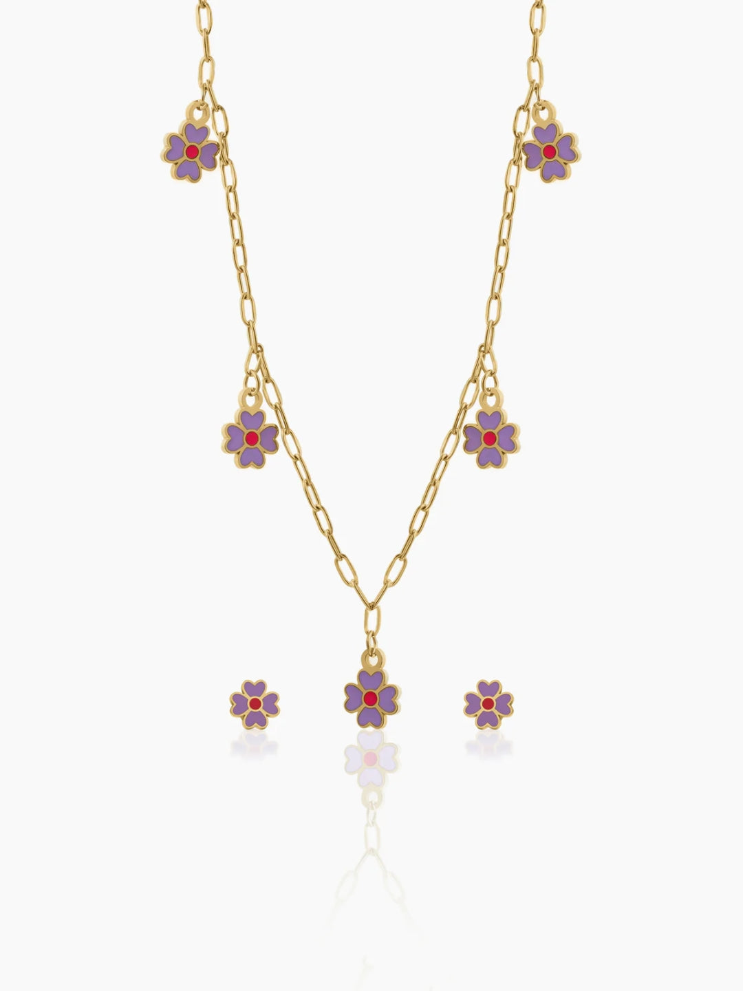 Lilac Charms 18K Gold Plated Kid's Jewelry Set Of 2 - Necklace & Earrings Gold