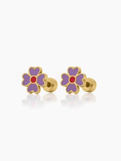 Lilac Flower 18K Gold Plated Kid's Earrings