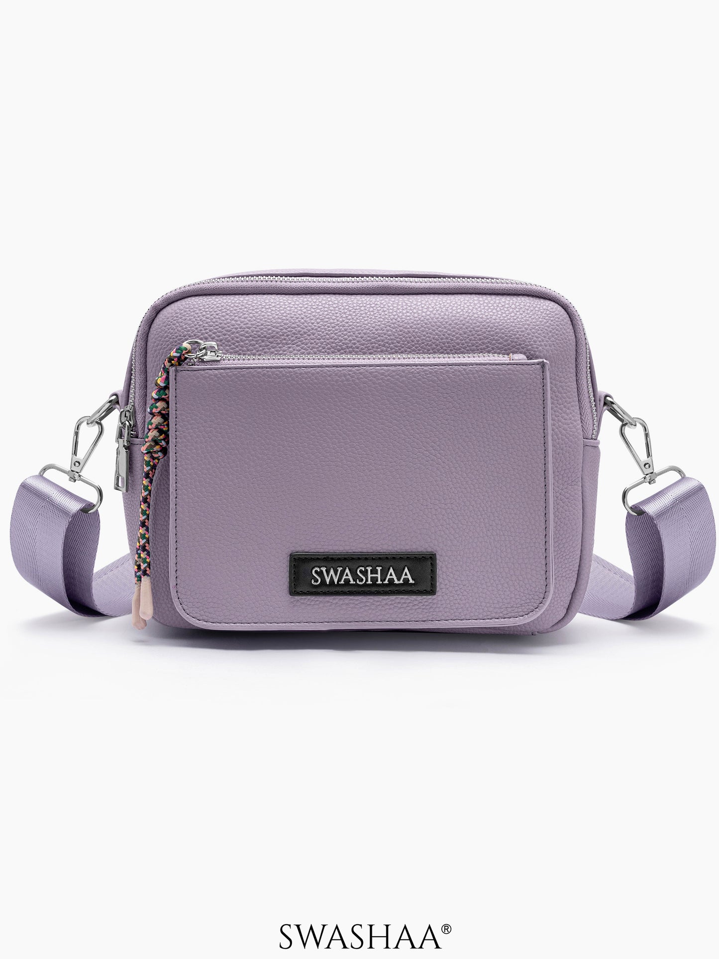 Lilac Two Pocket Leather Shoulder Bag