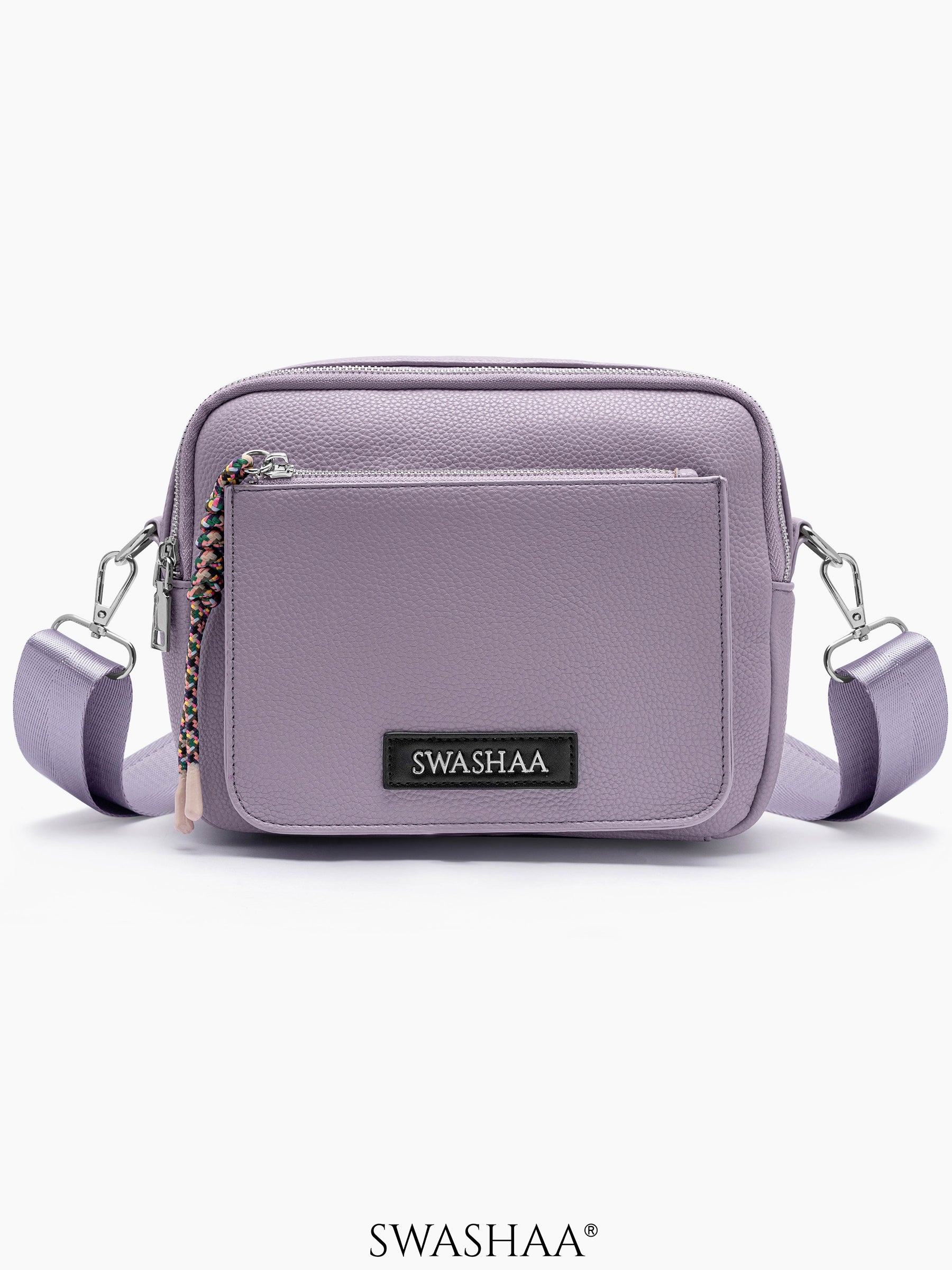 Lilac Two Pocket Leather Shoulder Bag