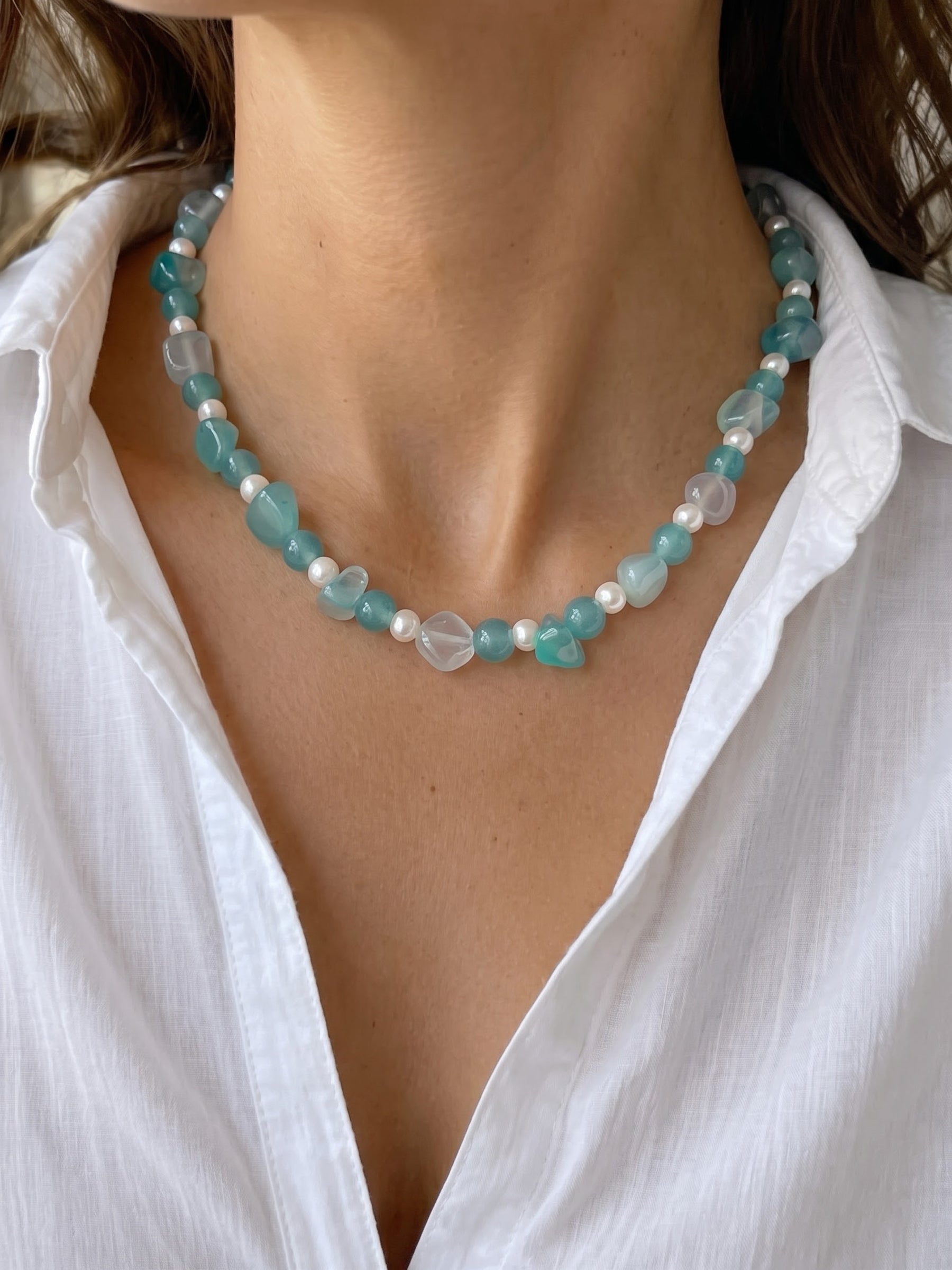 Lime Aqua Women's Beaded Necklace