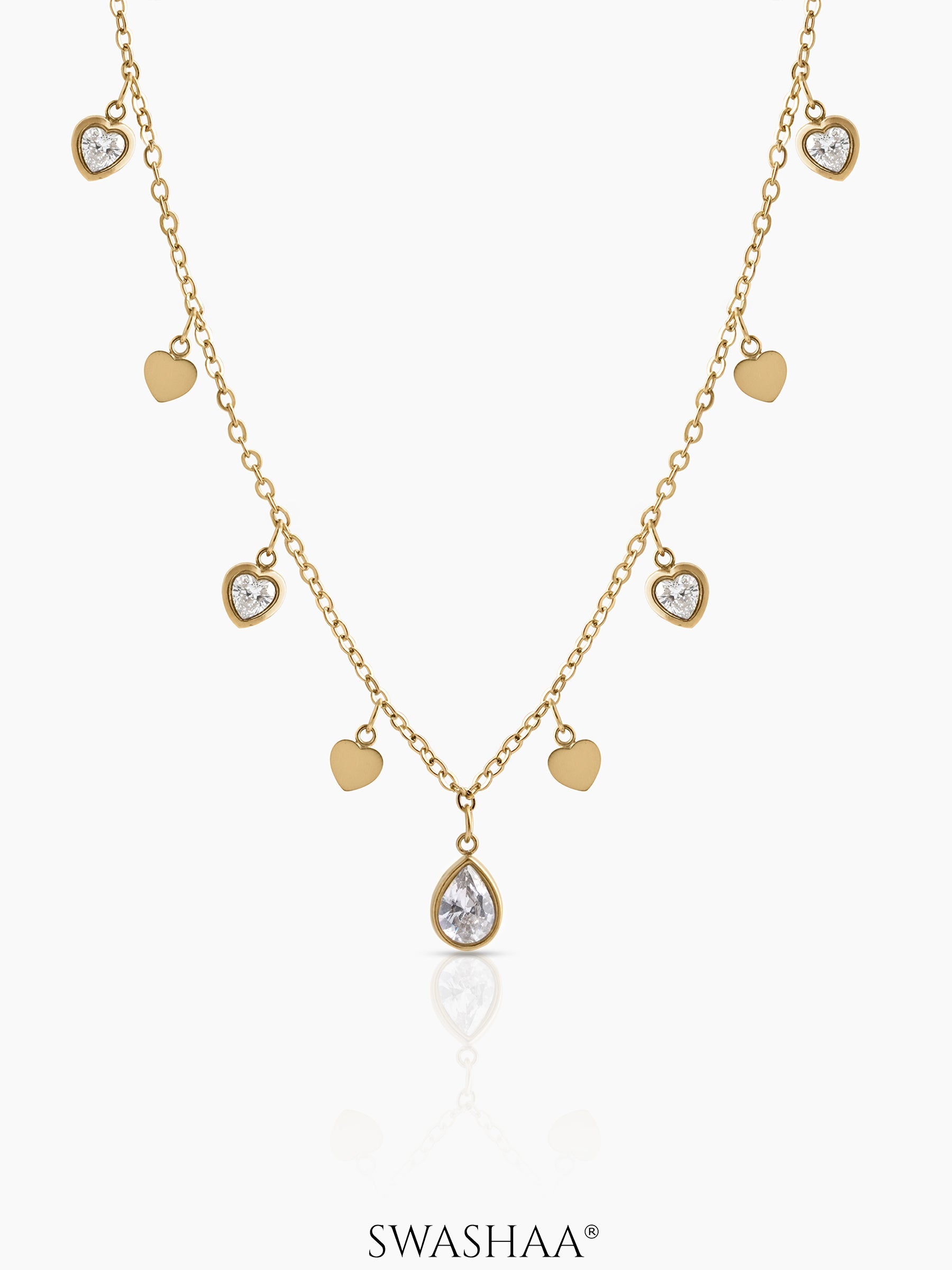 Lirena Solitaire Heart Charms Necklace 18K Gold Plated
