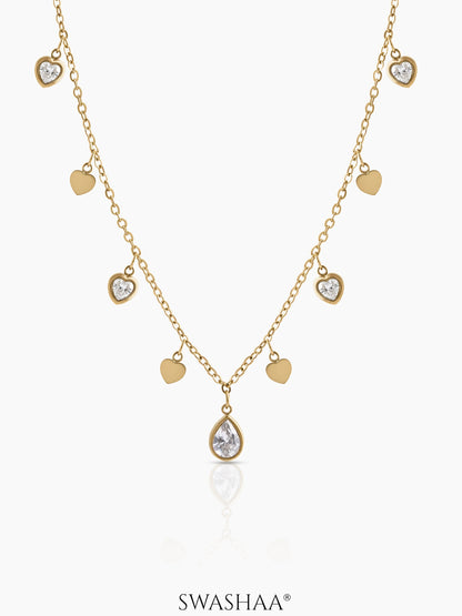 Lirena Solitaire Heart Charms Necklace 18K Gold Plated