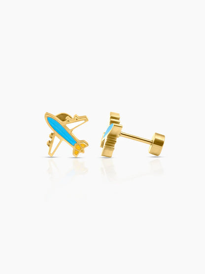 Little Airplane 18K Gold Plated Kid's Earrings Gold