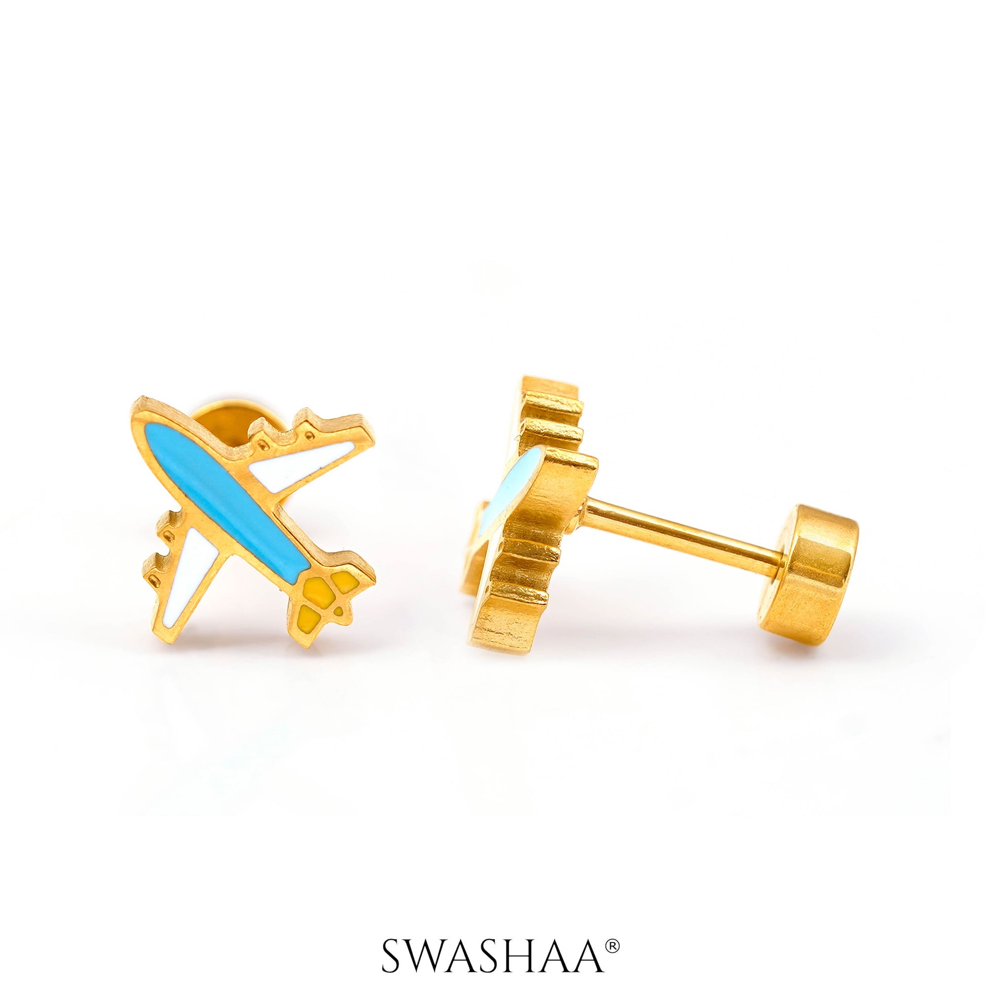 Little Airplane 18K Gold Plated Kid's Earrings Gold