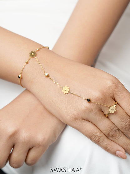 Liyana Elina Flower 18K Gold Plated Ring Bracelet
