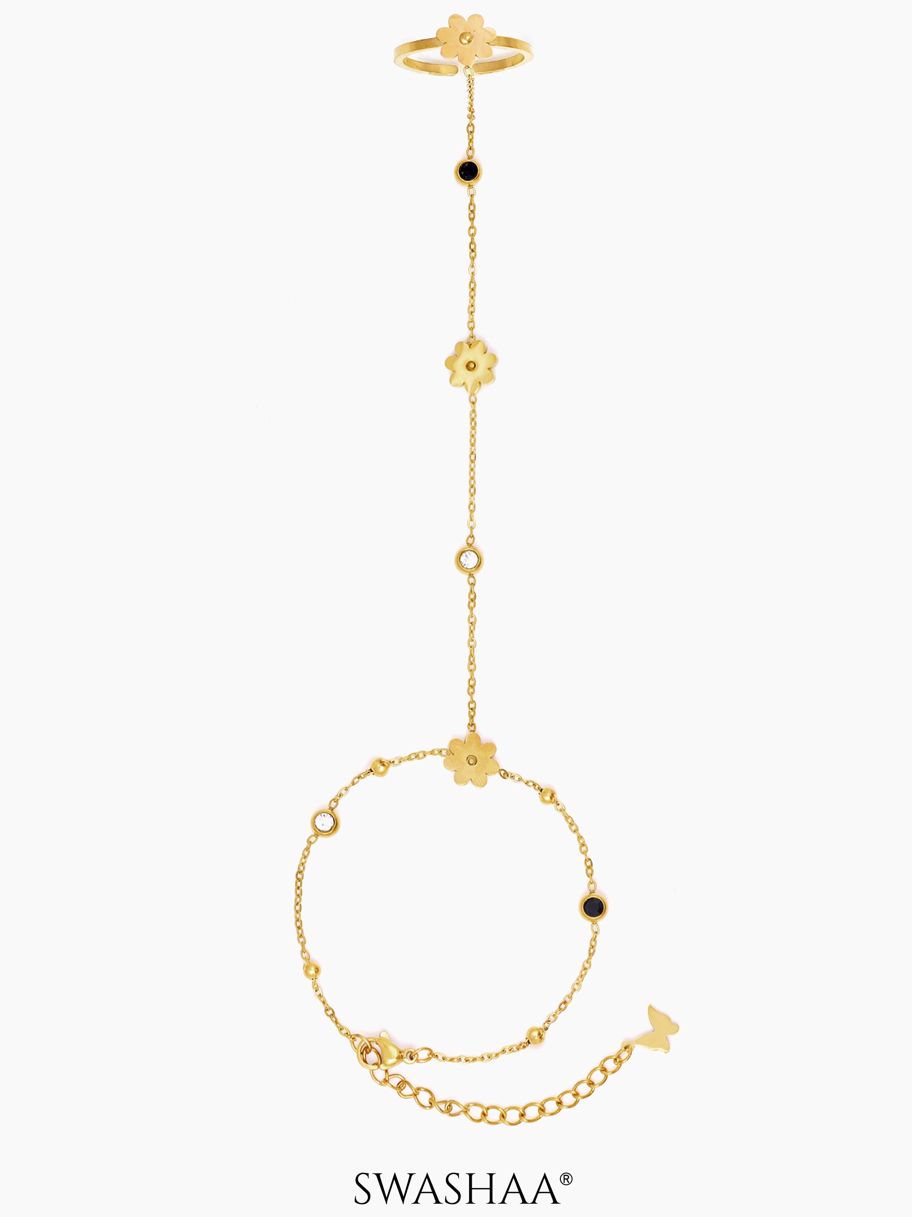 Liyana Elina Flower 18K Gold Plated Ring Bracelet Gold