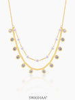 Liza Pearl Lariat Diamond Charms 18K Gold Plated Choker Gold