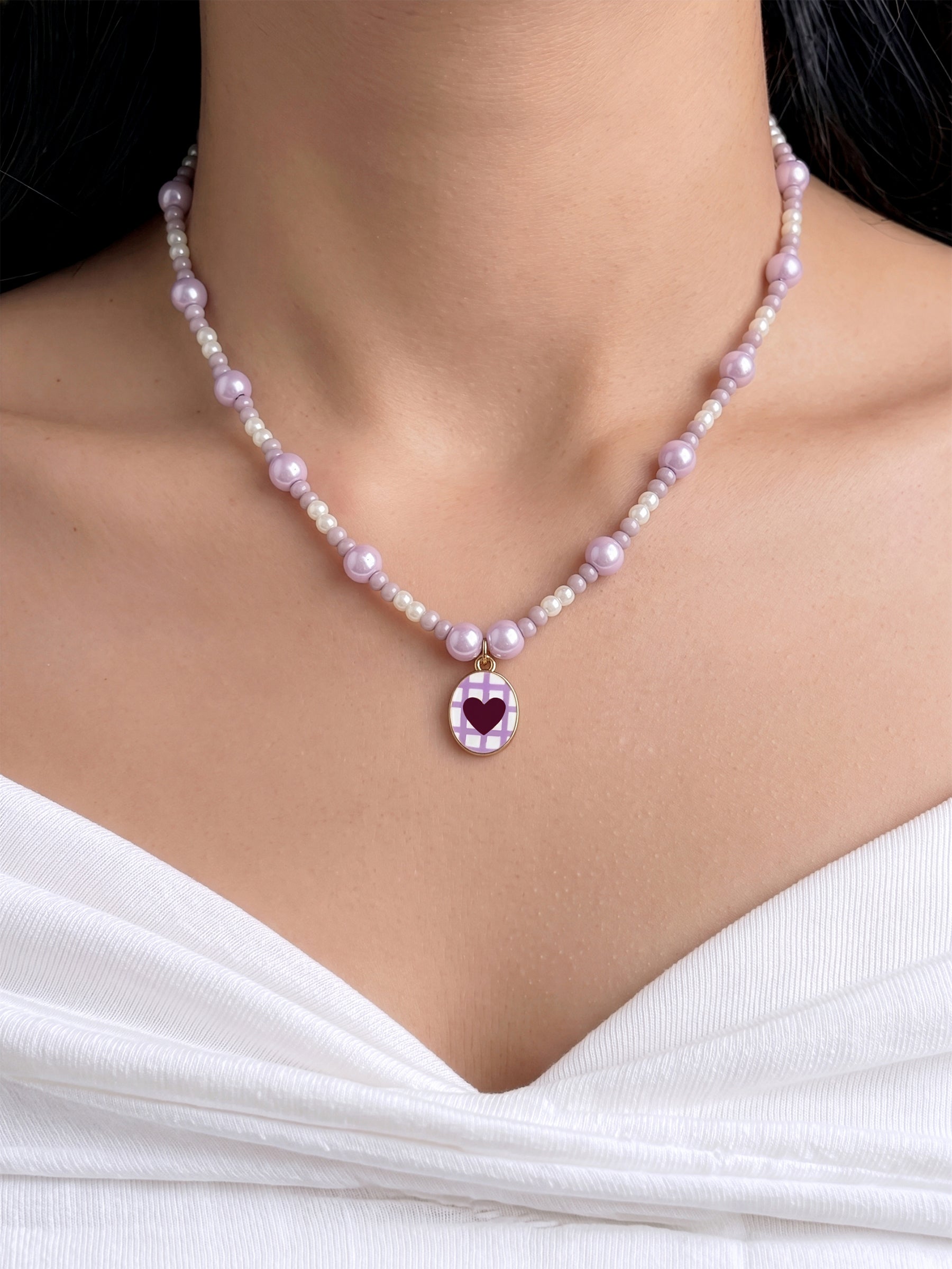 Lola Lilac Heart Women’s Beaded Necklace